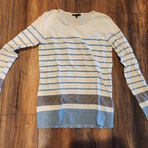 White & Blue/Gray Stripe Sweater